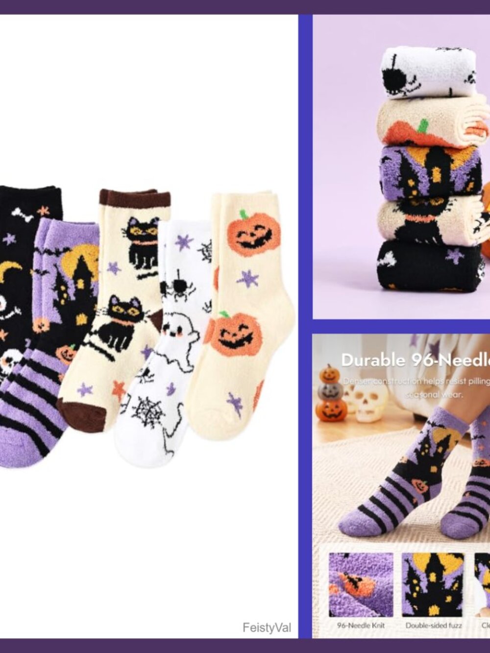 Fuzzy Crew Socks 5 Pack Halloween Fun Gift Women Cozy Polyester